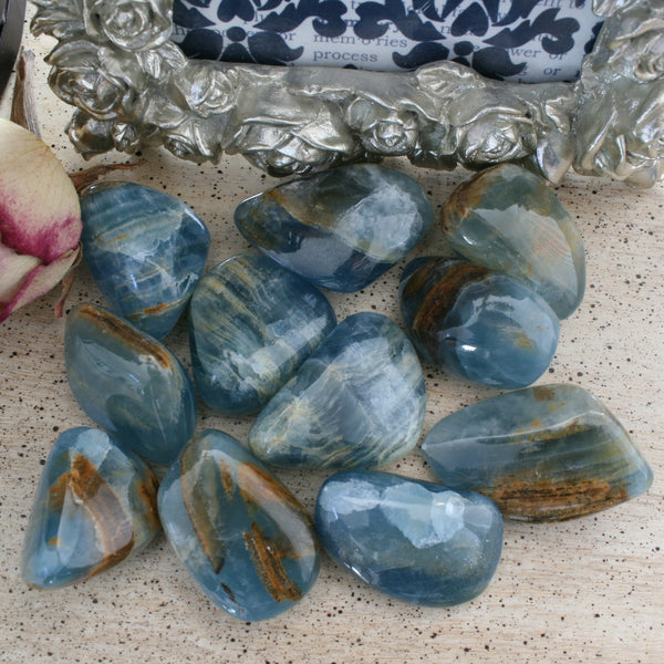 Blue Calcite / Blue Onyx Tumbled Stone from Argentina, also called Lem ...